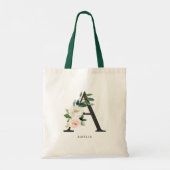 Pioen Bloem Letter A Zwarte Monogram Bruidsmeisje Tote Bag (Achterkant)