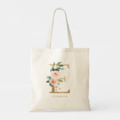 Pioen Bloem Letter E Gouden Monogram Bruidsmeisje Tote Bag (Achterkant)