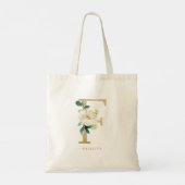 Pioen Bloem Letter F Gouden Monogram Bruidsmeisje Tote Bag (Achterkant)