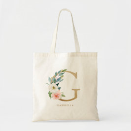 Pioen Bloem Letter G Gouden Monogram Bruidsmeisje Tote Bag