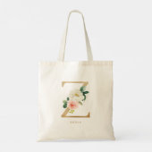 Pioen Bloem Letter Z Gouden Monogram Bruidsmeisje Tote Bag (Achterkant)