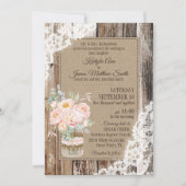 Pioen bloemboeket hout kant rustieke bruiloft kaart (Voorkant)