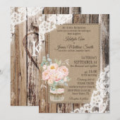 Pioen bloemboeket hout kant rustieke bruiloft kaart (Voorkant / Achterkant)