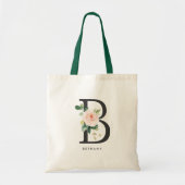 Pioen Bloembrief B Zwart Monogram Bruidsmeisje Tote Bag (Voorkant)