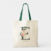 Pioen Bloembrief E Zwart Monogram Bruidsmeisje Tote Bag (Achterkant)