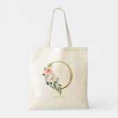 Pioen Bloembrief O Goud Monogram Bruidsmeisje Tote Bag (Achterkant)