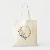 Pioen Bloembrief O Goud Monogram Bruidsmeisje Tote Bag (Voorkant)