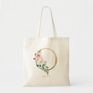Pioen Bloembrief O Goud Monogram Bruidsmeisje Tote Bag