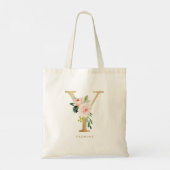 Pioen Bloembrief Y Goud Monogram Bruidsmeisje Tote Bag (Achterkant)