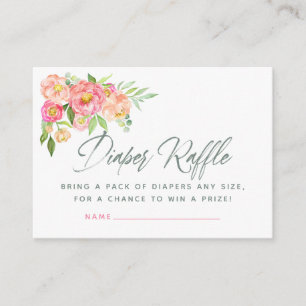 Pioen bloemen Baby Shower Luier Raffle Informatiekaartje