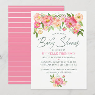 Pioen bloemen Baby Shower uitnodiging