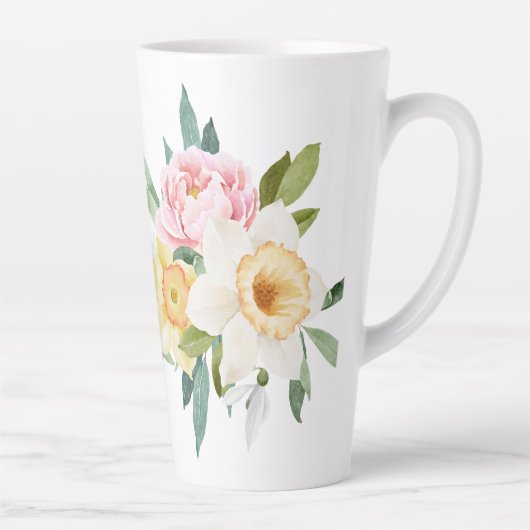 Pioen Bloemen Boeket Latte Mok (Rechts)