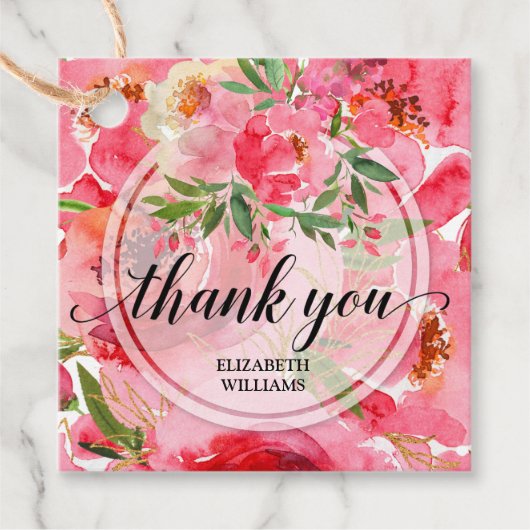 Pioen Bloemen Dank U Bedankjes Labels (Voorkant)