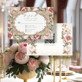 Pioen Bloemen Elegant Goud Roze en Sage Bruiloft RSVP Kaartje