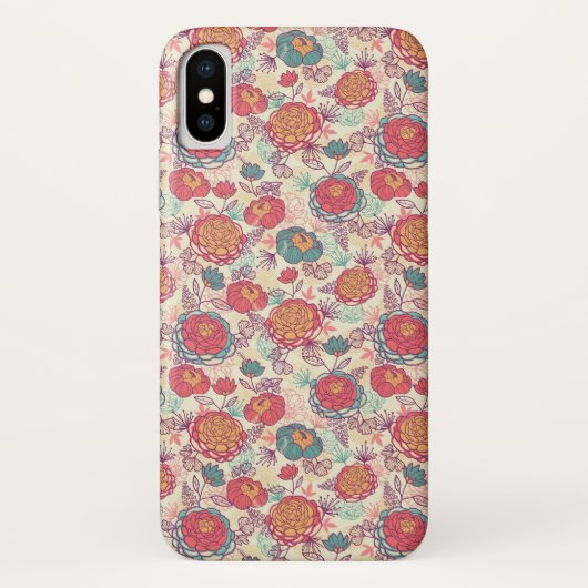 Pioen bloemen en bladeren patroon Case-Mate iPhone case (Achterkant)