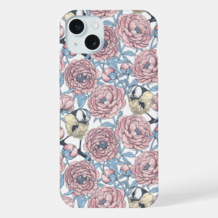 Pioen bloemen en vogels Case-Mate iPhone hoesje 15 Plus Case