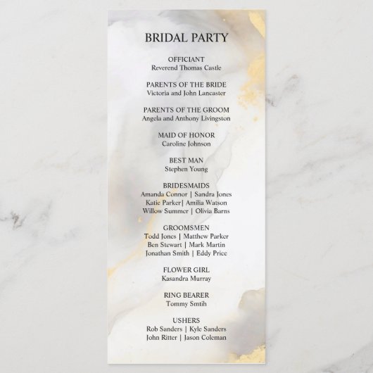 Pioen Bloemen Goud Grijs Zilver Ceremonie Programmakaart (Achterkant)