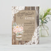 Pioen Bloemen Houten Kant Rustiek Vrijgezellenfees Kaart (Staand voorkant)