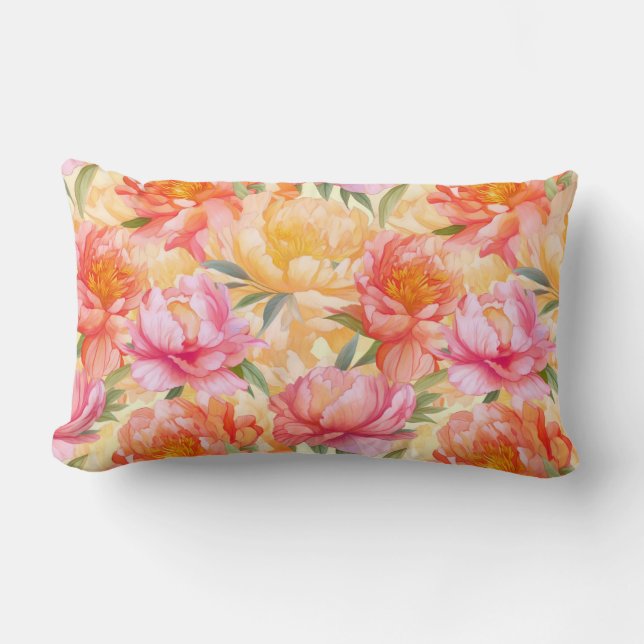 Pioen Bloemen Katoenen Worp Kussen (Voorkant)