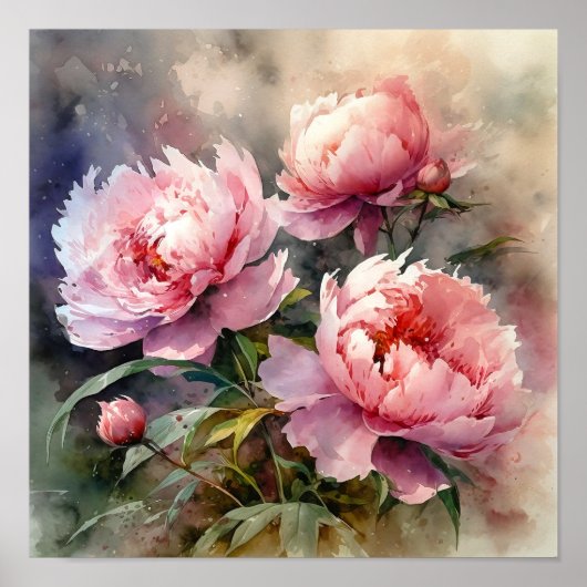 Pioen Bloemen Kunst Print (Voorkant)