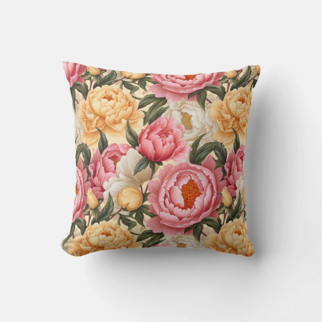 Pioen Bloemen Kussen (Voorkant)