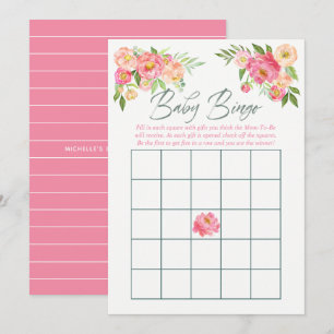 Pioen bloemen Lente Baby Shower Baby Bingo Kaart