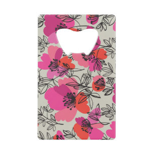Pioen Bloemen Naadloos Patroon. Creditkaart Flessenopener