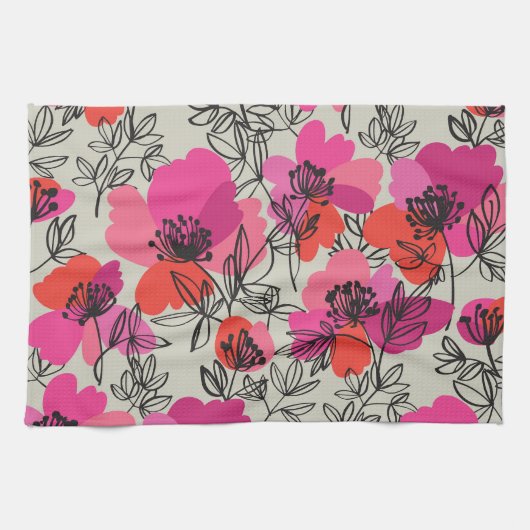 Pioen Bloemen  Naadloos Patroon. Theedoek (Horizontaal)