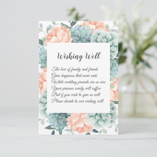 Pioen Bloemen Succulenten Bruiloft Wensen Goed Informatiekaartje (Staand voorkant)