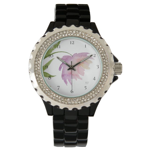 *~* Pioen Bloemen Waterverf Roze Lavendel Populair Horloge (Voorkant)