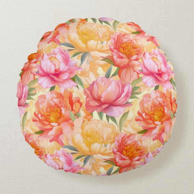 Pioen Bloemen Worp Kussen (Voorkant)