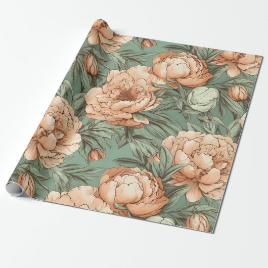 Pioen Bloemen Wrapping Papier Bruids Baby shower (Uitgerold)