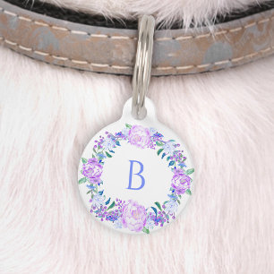 Pioen Bloemenkrans Roze Paars Blauw Monogram Huisdierpenning