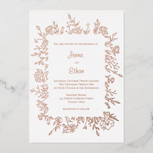 Pioen Bloemgrens Folie Uitnodiging (Voorkant)