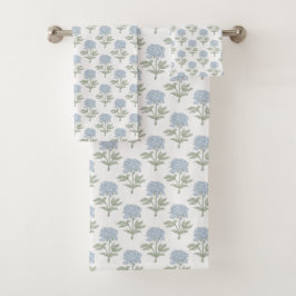 Pioen Bloemig Blokprint Cottage Wit Blauw Groen Bad Handdoek