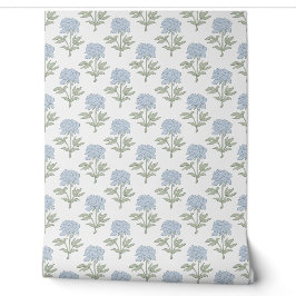 Pioen Bloemig Blokprint Cottage Wit Blauw Groen Behang