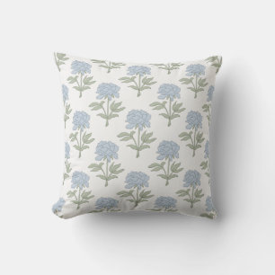Pioen Bloemig Blokprint Cottage Wit Blauw Groen Kussen