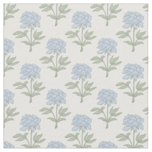 Pioen Bloemig Blokprint Cottage Wit Blauw Groen Stof