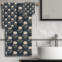 Pioen Bloemig Blokprint Vintage Botanisch Donker