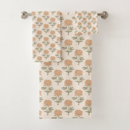 Pioen Bloemige Blokprint Vintage Boho Warm Neutraa Bad Handdoek