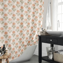 Pioen Bloemige Blokprint Vintage Boho Warm Neutraa Douchegordijn