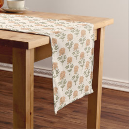 Pioen Bloemige Blokprint Vintage Boho Warm Neutraa Korte Tafelloper