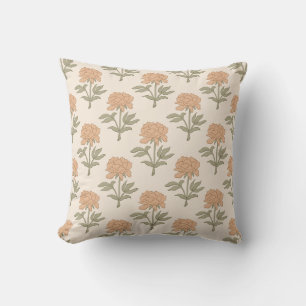Pioen Bloemige Blokprint Vintage Boho Warm Neutraa Kussen
