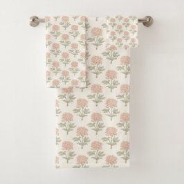 Pioen Bloemige Blokprint Vintage Cottage Zachte Ro Bad Handdoek