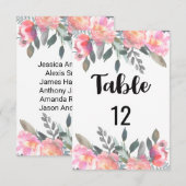 Pioen Bloemige Trouwtafel Nummer Zitplaatsindeling Kaart (Voorkant / Achterkant)