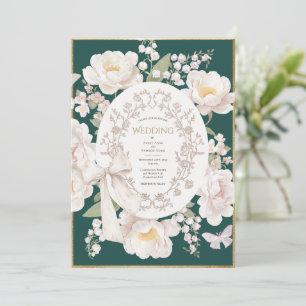 Pioen Bloemige Vintage Elegante Jager Groen Huweli Kaart