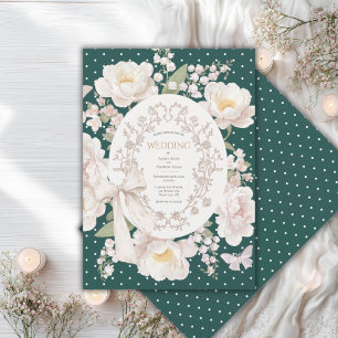 Pioen Bloemige Vintage Elegante Jager Groen Huweli Kaart