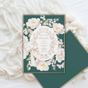 Pioen Bloemige Vintage Elegante Jager Groen Huweli Kaart
