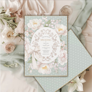 Pioen Bloemige Vintage Elegante Salie Bruiloft Kaart