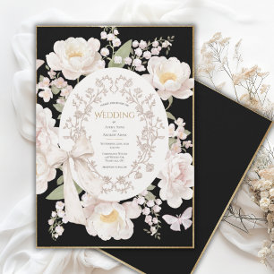 Pioen Bloemige Vintage Waterverf Elegante Trouw Kaart